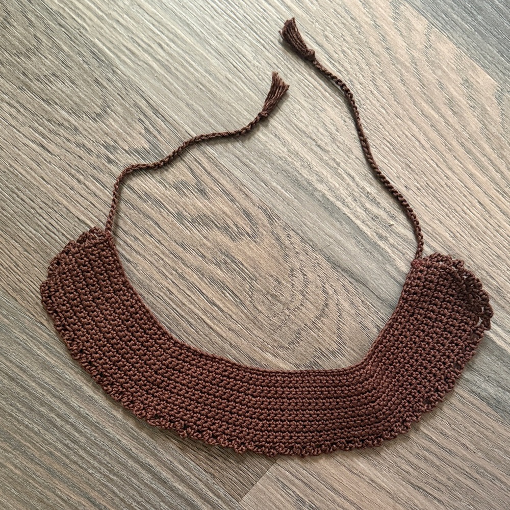 Brown crochet tie neck faux collar